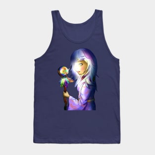 Sorcerer with glowing d100 orb on a quarterstaff Tank Top